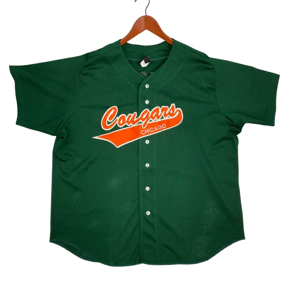 Vintage Wilson Cougars Baseball Jersey Men XXL Green Button Up Mesh #20 Schicker